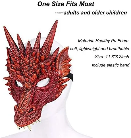 Vista 5 de Alodidae Máscara de dragón 3D, disfraz de fiesta de Halloween, cosplay para adultos y hombres, máscaras de media cara de animales aterradores