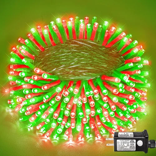 Vista 44 de Guirnalda de 120 luces LED rojas impermeables para exteriores, luces de Navidad rojas de 40 pies, 8 modos, cable transparente, guirnalda de luces