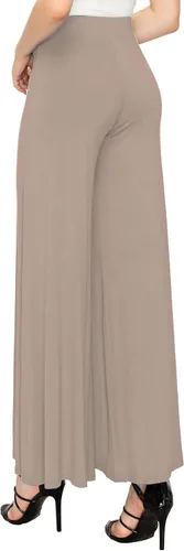 Vista 47 de Made By Johnny Pantalones palazzo elásticos de pierna ancha para mujer, lisos, casuales, cómodos