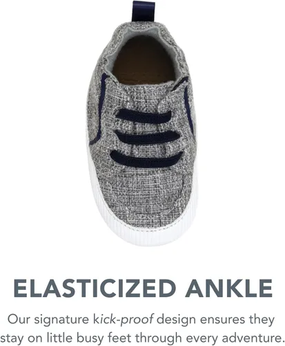 Vista 6 de Robeez Zapatos de cuna con suela suave antideslizantes para bebés varones y unisex, pantuflas mocasines para bebés y niños pequeños, 0-24 meses Lino