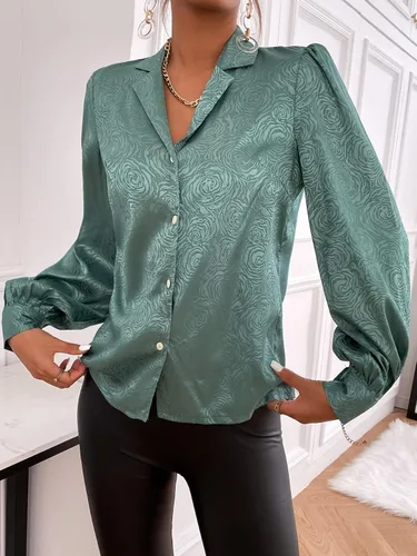 Vista 5 de MakeMeChic Blusa floral de seda de satén con solapa y botones para mujer
