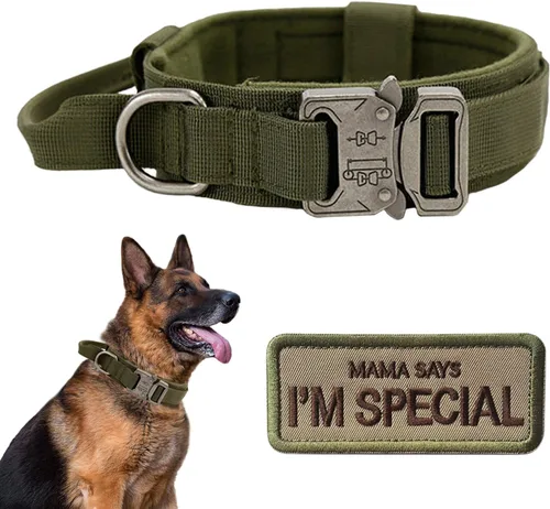 Vista 13 de Collar táctico para perro con asa, collar de entrenamiento militar ajustable para perros, nailon suave y hebilla de metal resistente para perros