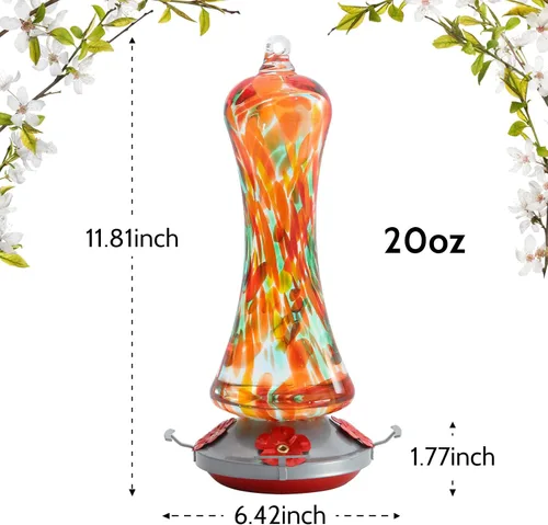 Vista 6 de Comedero de vidrio para colibríes para exteriores: regalo de colibríes naranjas para colgar en ventana para mujeres, foso de hormigas incluido, base