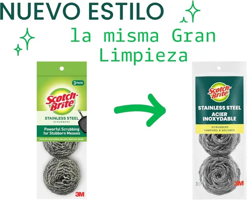 Vista 2 de Scotch-Brite Estropajos de Acero Inoxidable, Almohadillas de Limpieza para Suciedades Duras Incruadas, Estropajos de Metal para Limpiar Platos, 3