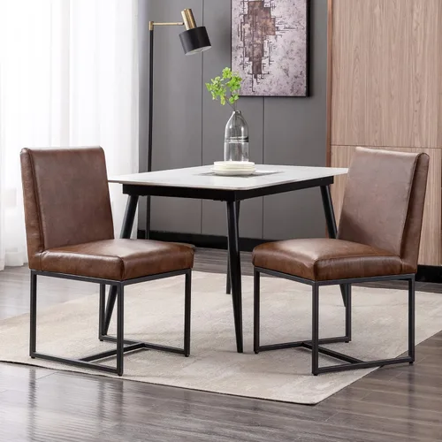 Vista 14 de BESTANO Sillas De Comedor - Juego de 2 sillas de comedor modernas negras tapizadas de piel sintética para cocina y comedor con marco de metal negro