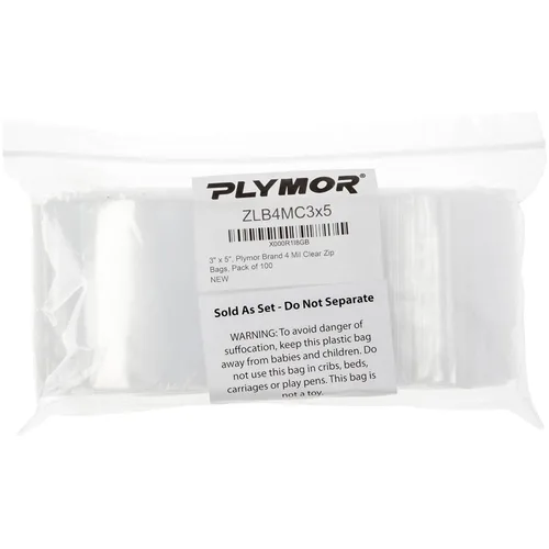 Vista 5 de Plymor 3 x 5 pulgadas (caja de 4,000), bolsas de plástico con cierre de cremallera resistente de 4 mil