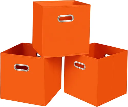 Vista 12 de Contenedores de almacenamiento de tela negra, 13 x 13 x 13 pulgadas, cajas de almacenamiento plegables con doble asa, caja organizadora de tela