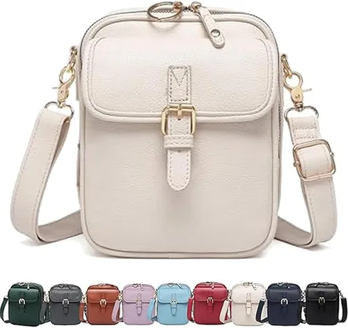 Vista 14 de Bolso cruzado de cuero para mujer, bolsa de mensajero antirrobo con gran capacidad, ranuras para tarjetas incorporadas, bolsa de hombro