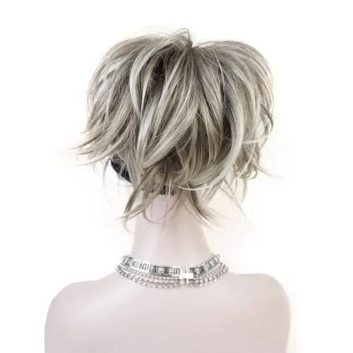 Vista 5 de Aimole Peluca de cabello sintético con clip y clip ajustable, extensiones cortas de cabello sintético (12TT26)