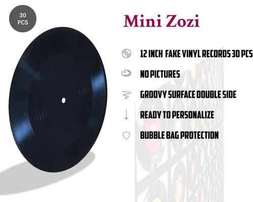 Vista 2 de MINI ZOZI Discos de vinilo en blanco negro de 12 pulgadas, 30 unidades en 1 paquete para decoración de habitación o decoración del hogar en la pared