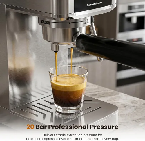 Vista 2 de Electactic Máquina de café espresso de 20 barras con espumador de leche, cafetera espresso profesional para capuchino y café con leche, cafetera