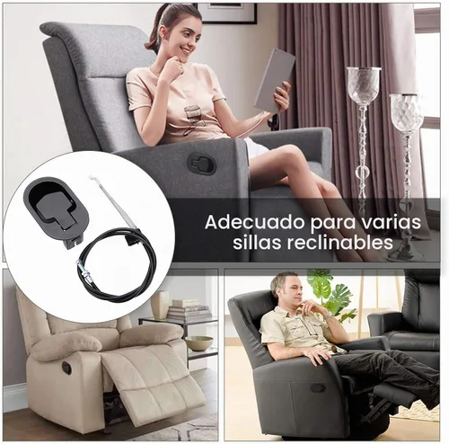 Vista 5 de 2 juegos de piezas de repuesto para sillón reclinable, mango reclinable de metal, cable de liberación para Ashley y la mayoría de sofás reclinables