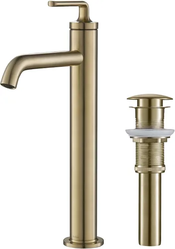 Vista 22 de KRAUS Ramus KBF-1221BG-2PK - Grifo de lavabo de baño de una sola manija con drenaje de varilla de elevación en oro cepillado