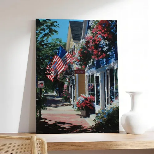 Vista 5 de JDBeehpy 1pcs Framed American Flag Wall Art Patriotic Poster Printing July 4th Patriotic Wall Decoration Street View Flower Painting Farmhouse