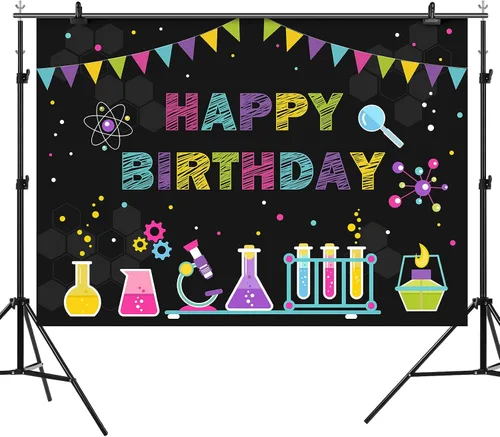 Vista 3 de Fondo temático de cumpleaños de ciencia química para niños, ciencia loca, divertido, científico, feliz cumpleaños, fotografía, fondo para niños