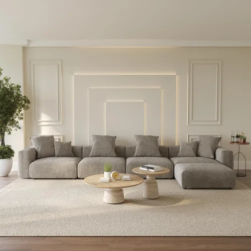 Vista 32 de WJShome Cloud Couch Sofá Seccional Modular, Sofá en Forma de L de 102 pulgadas con Otomana, Sofá de Pana Beige de 3 Asientos, Sofá Seccional