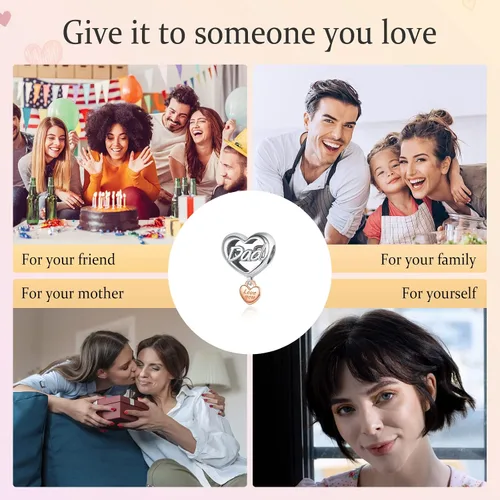 Vista 6 de Annmors Dijes familiares de joyería para mujer, plata de ley 925, cuentas colgantes con circonita cúbica, cuentas de joyería de bricolaje, regalos