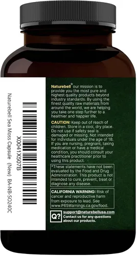 Vista 9 de NatureBell Musgo marino 3 en 1 - 240 cápsulas vegetarianas - Complejo de musgo marino con vejiga orgánica y raíz de bardana orgánica - Digestión