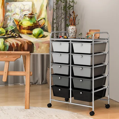 Vista 9 de Carrito de almacenamiento con ruedas de 10 cajones, organizador con ruedas para arte, herramientas, manualidades, papel, álbum de recortes, carrito