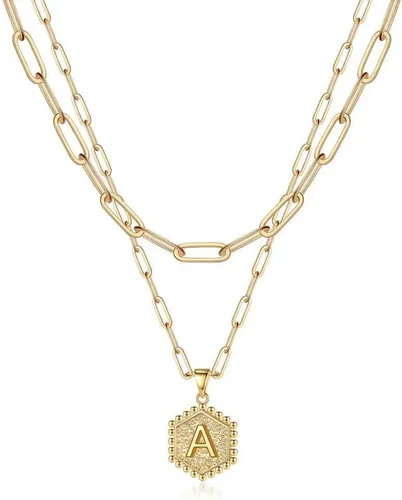 Vista 25 de M MOOHAM - Delicado collar de oro para mujer, de 14 quilates, en capas, lindos collares con letra hexagonal con inicial para mujer, regalos