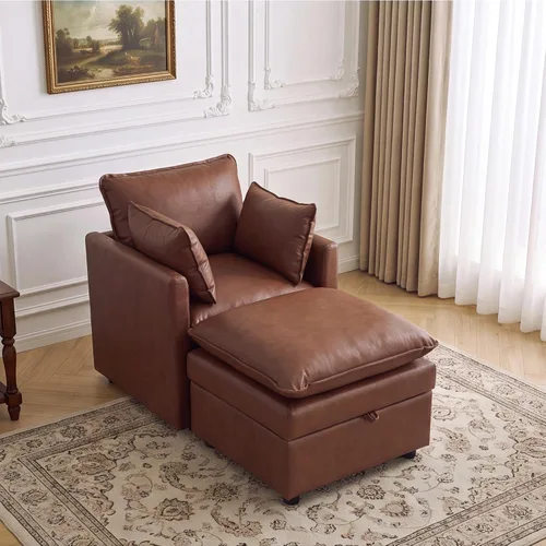 Vista 75 de Otomana cuadrada grande de 27 pulgadas con almacenamiento, reposapiés tapizado moderno con patas antideslizantes para sofá, mesa de café, sala