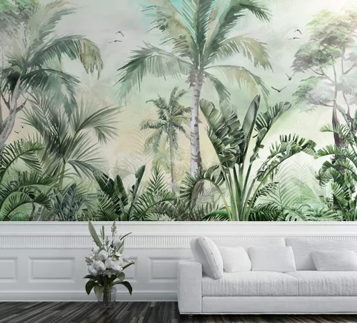 Vista 2 de Murwall Tropical Wallpaper Palm Tree Wall Mural Tropical Leaves Wallpaper Living Room Bedroom Entryway Cafe
