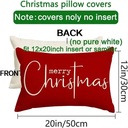 Vista 3 de RABUSOFA Fundas de almohada de Navidad de 12 x 20 pulgadas, fundas de almohada rojas de Navidad, almohadas decorativas, fundas de cojín de Navidad