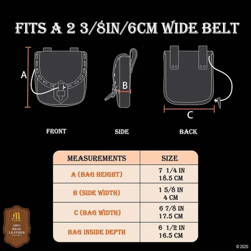Vista 2 de Mythrojan - Bolso de Cintura de Cuero Vikingo - Accesorios para Vestimenta Medieval y Renacentista - Bolso de Cintura LARP - Bolso de Monedas