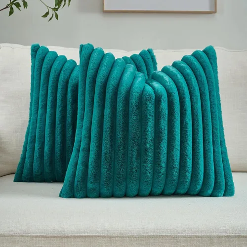 Vista 47 de FUTEI Pack of 2 Faux Fur Throw Pillow Covers 20x20 Inch, Navy Blue Azul marino