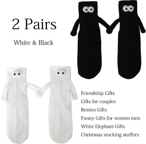 Vista 2 de Keauexp Hand In Hands Holding Socks Magnetic That Hold Funny Men Couple For Women, White Black Novelty Boys Girls, 3d Doll Big Eye Friendship