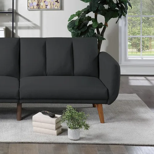 Vista 6 de Daesar Sofá moderno elegante negro de polifibra 1 unid sofá cama convertible patas de madera sala de estar muebles de invitados