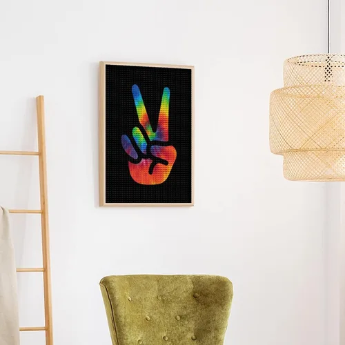 Vista 4 de Kit de pintura con diamantes de teñido anudado, letreros de paz, marcos de arte de diamantes, pintura de diamante de taladro completo, decoración