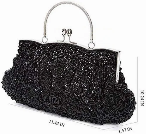 Vista 5 de Gets Noble - Bolso de noche con lentejuelas y cuentas para mujer Negro