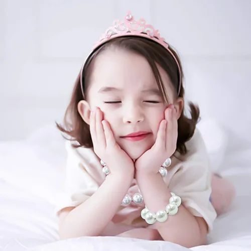 Vista 4 de Lujuny Juego de collar y pulsera de burbujas gruesas para niños y niñas, Acrílico Perla