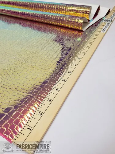 Vista 3 de Fabric Empire Tapicería de vinilo holográfica en relieve holograma de cocodrilo holográfico material de tela brillante 54 pulgadas de ancho vendido