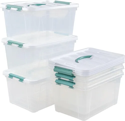 Vista 2 de Caja de plástico de 14 cuartos de galón con asas, contenedores de almacenamiento transparentes, juego de 6