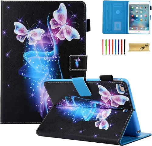 Vista 9 de Dteck Funda para iPad mini 5/4/3/2/1 - [Diseño de flores en relieve] Funda tipo folio clásica