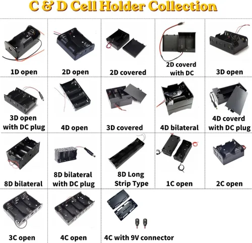 Vista 3 de 2 unidades de soporte para pilas D de 8 ranuras con respaldo doble y cables, caja para pilas de tamaño D de 8x1.5V 8D bilateral