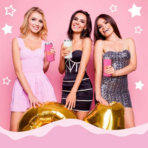 Vista 6 de Layhit - 10 fundas para enfriar latas de cumpleaños, color blanco, rosa neón