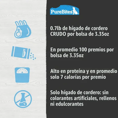 Vista 6 de PureBites Golosinas liofilizadas para perros de hígado de cordero, 1 ingrediente, fabricadas en Estados Unidos, 3.35 onzas