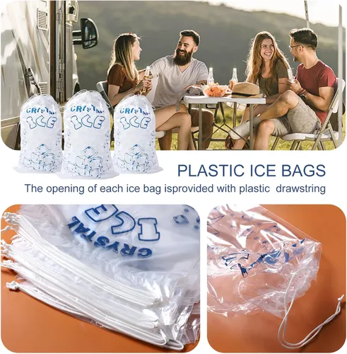 Vista 3 de Bolsas de hielo de 5 libras con cordón, paquete de 50 bolsas de hielo de plástico para almacenamiento de hielo