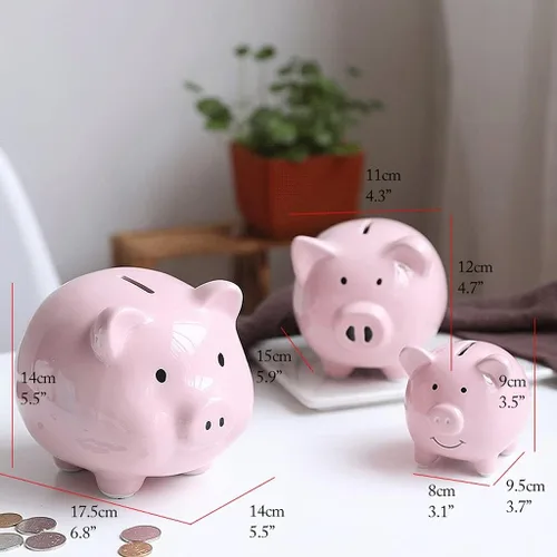 Vista 2 de Alcancía, alcancía decorativa de cerámica para adultos y niños para apreciar un bonito banco de dinero para niños y niñas (azul, blanco, rosa)