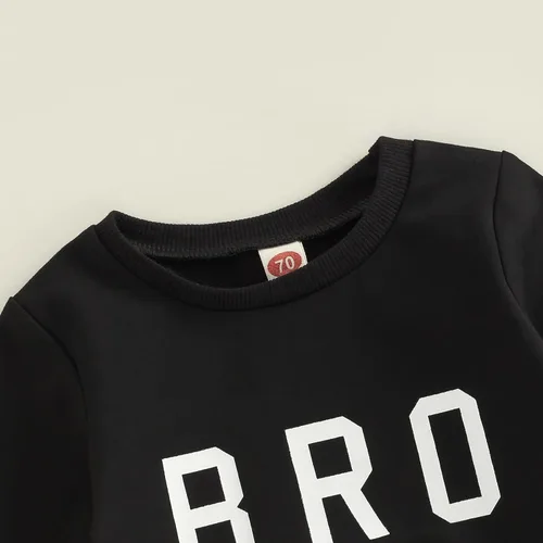 Vista 5 de Zempertoopa Conjunto de ropa para bebés y niñas con estampado de letras, sudadera con pantalones largos sólidos, 2 piezas, para otoño e invierno