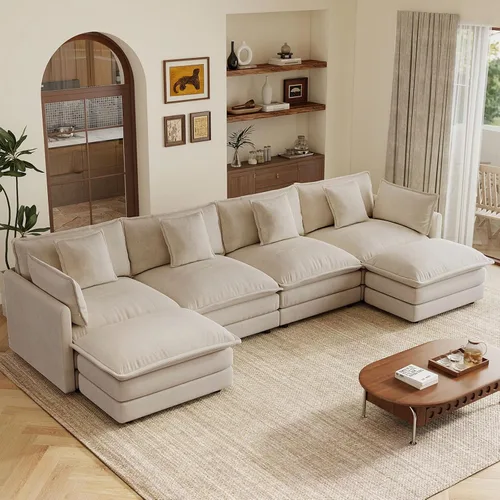 Vista 60 de 76.7" Cloud Couch for Living Room, Deep Seat Loveseat Sofa, Beige Breathable Chenille, 2-Seats Couch for Apartment Small Spaces, Pocket Spring