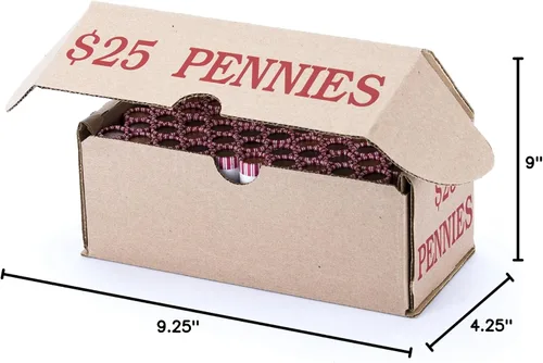 Vista 4 de Caja de almacenamiento Penny roja con capacidad para 50 rollos de monedas envueltos, 10 cajas