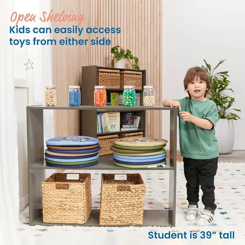 Vista 5 de ECR4Kids Streamline 2-Shelf Double-Sided Storage Cabinet, 30in, Classroom Furniture, Grey Wash