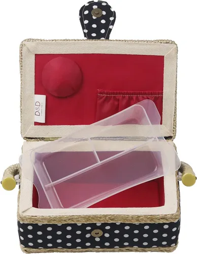 Vista 4 de Cesta de coser con kit de costura. Pequeña caja de costura organizadora con mini kits de costura para niños, principiantes y regalo, Negro