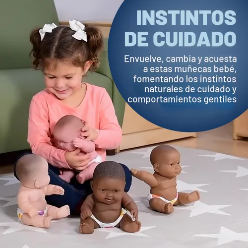 Vista 5 de Constructive Playthings Muñecas de bebé multiculturales abrazables de 10 pulgadas, juguetes multiétnicos de aprendizaje socio-emocional para niños