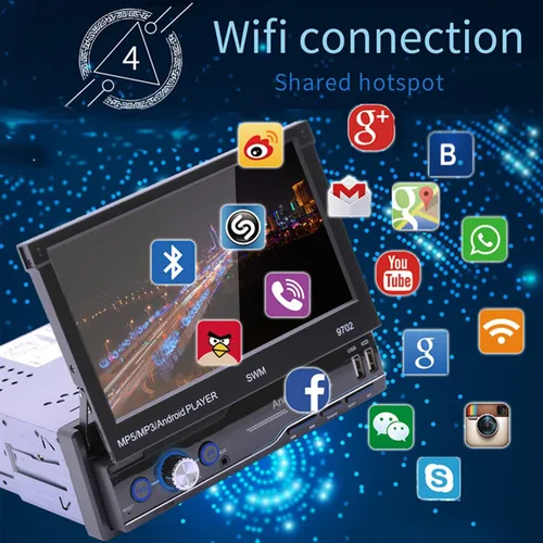 Vista 4 de Radio de coche 1 DIN MP5 reproductor de 7 pulgadas Bluetooth HD GPS pantalla retráctil USB iOS Android 8.1 navegación cámara de visión trasera