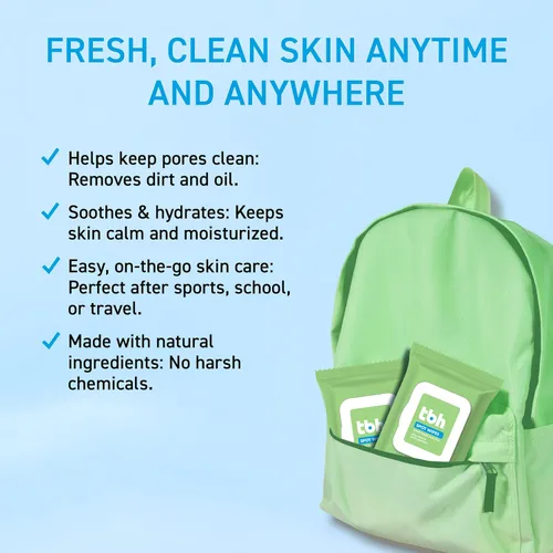 Vista 3 de TBH Toallitas limpiadoras faciales para niños, cuidado diario suave de la piel para preadolescentes y adolescentes con piel grasa, seca y sensible